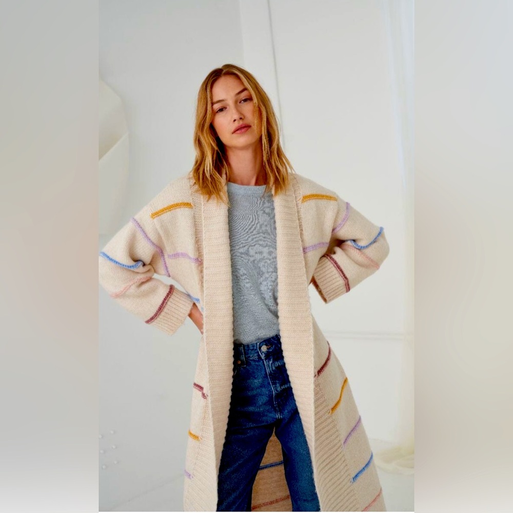 NWOT Little Lies Striped Beige Women's Maxi Cardigan Sweater